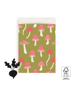 P43.216.017 Cadeauzakjes - Mushrooms Olive - 17 x 25 cm