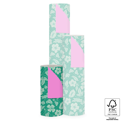 P15.270.030 Inpakpapier - Poppy Green - Pink