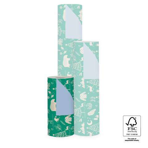 P35.223.030 X-mas Inpakpapier - Vintage Forest Green - Blue