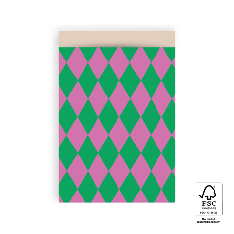 P43.219.017 Cadeauzakjes - Harlequin Green/Pink - Nude - 17 x 25 cm