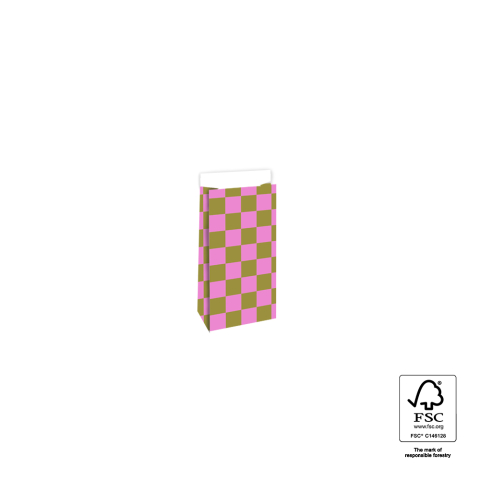 P44.063.007 Blokbodemzakken - Check Olive/Pink - 7 x 4 x 13 cm