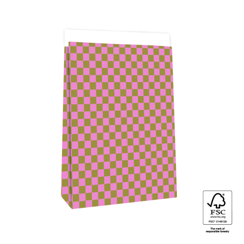 P44.063.027 Blokbodemzakken - Check Olive/Pink - 27 x 15 x 34 cm